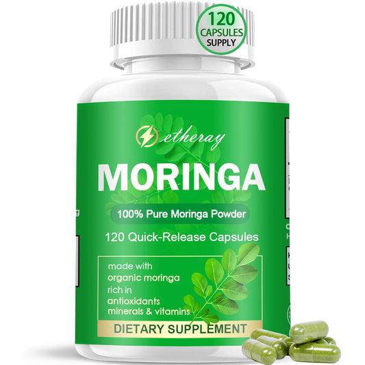 etheray Moringa capsules bottle for daily vegan nutrition.