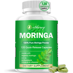 etheray Moringa capsules bottle for daily vegan nutrition.