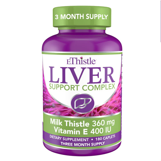 EThistle Liver Wellness bottle with caplets for daily liver support