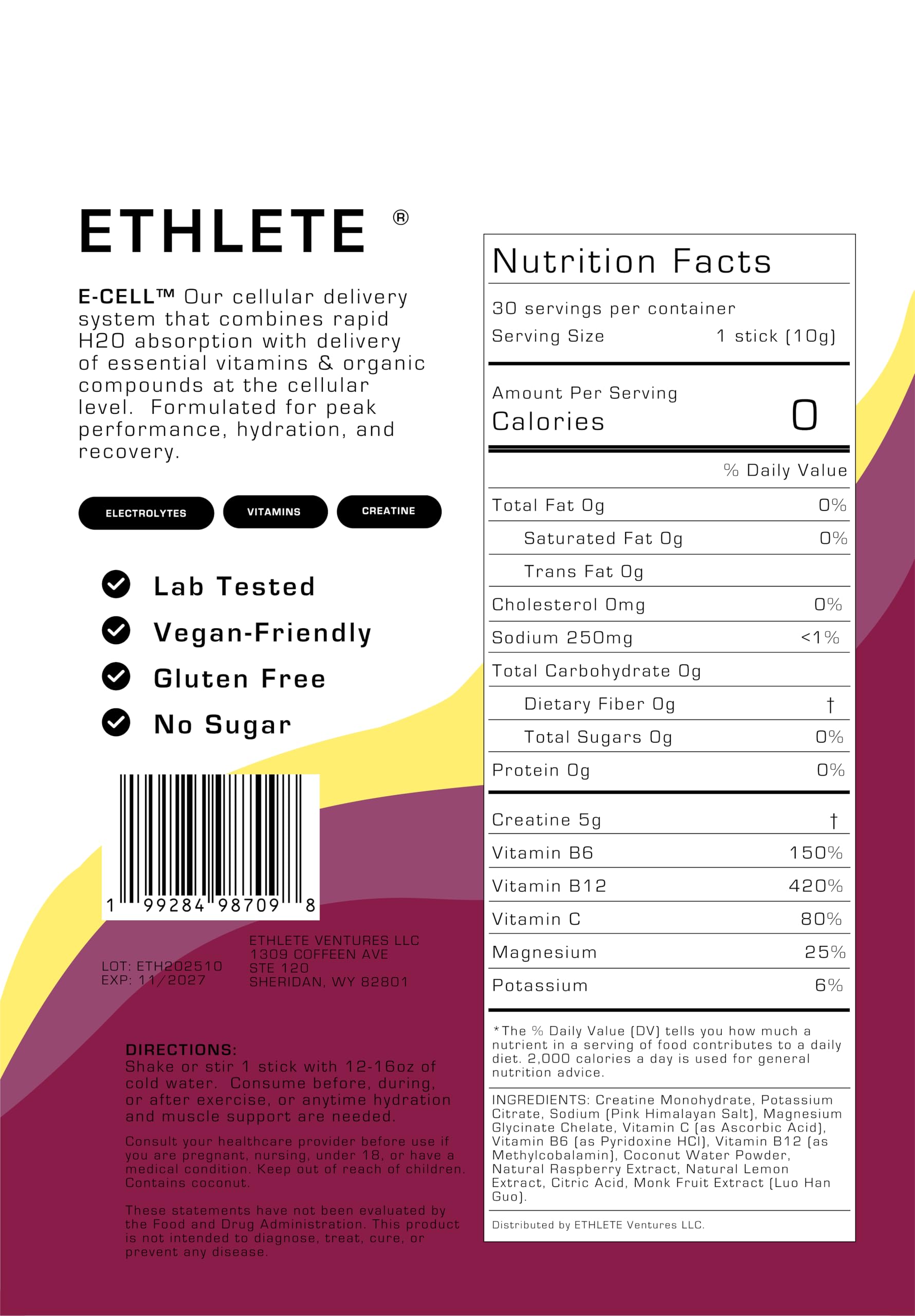 Ethlete Electrolytes Peach Mango tub with bright color, energizing after workouts.