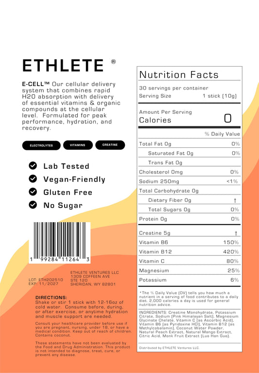 Ethlete electrolytes powder scoop beside the canister for quick mixing.