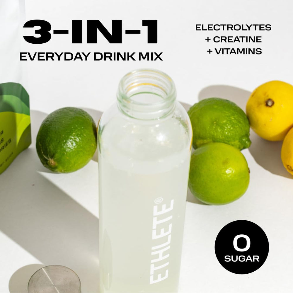 Ethlete raspberry lemon flavor powder in a chilled glass.