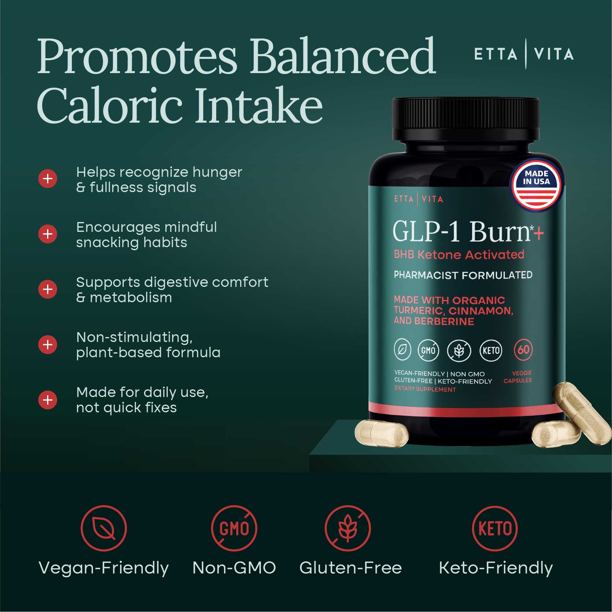 Label highlights BHB ketones with apple cider vinegar for daily use.