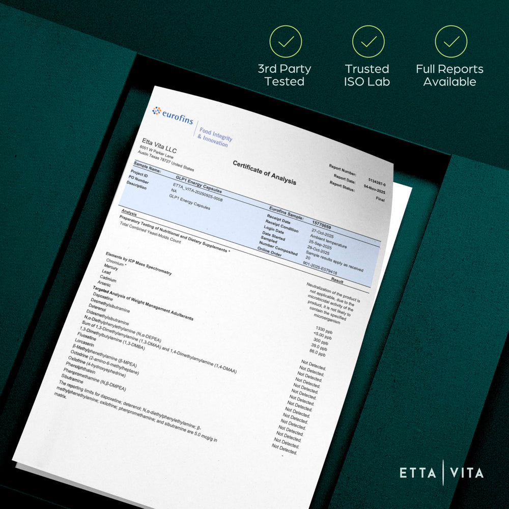 Etta Vita DigeSEB enzyme blend aids digestion after meals.