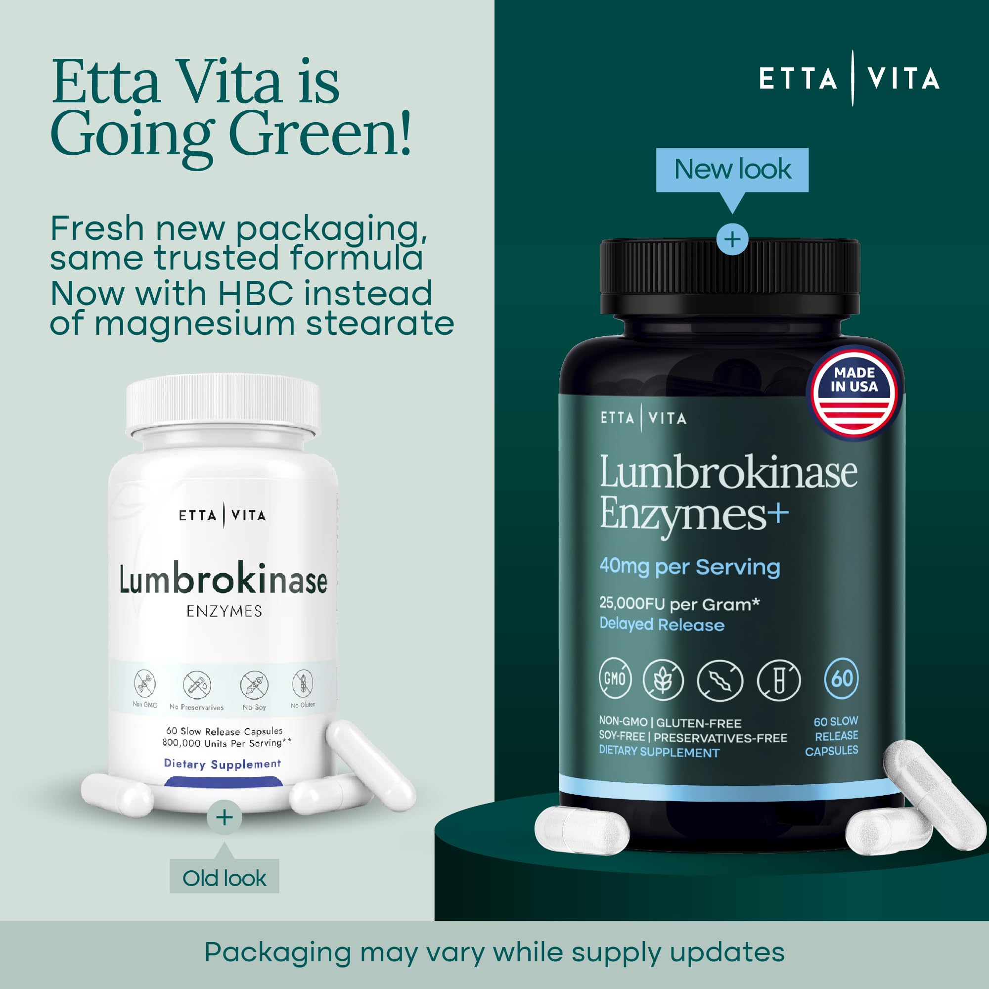 Etta Vita label emphasizes 800,000 units per serving and digestive benefits.