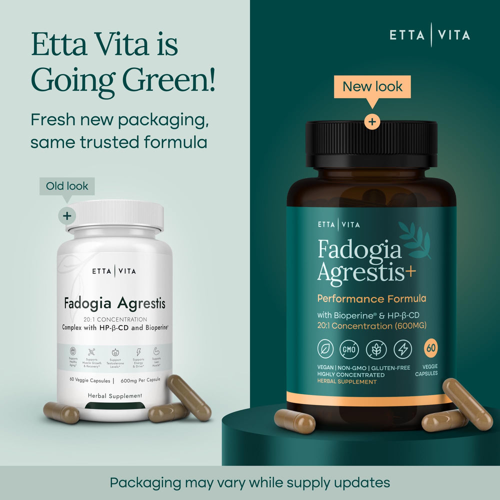 Etta Vita Fadogia Agrestis 600mg bottle cap removed showing capsules.
