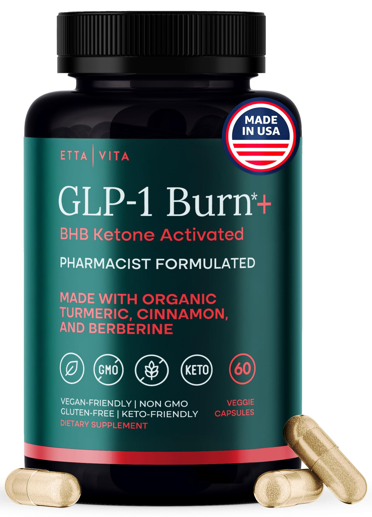 Etta Vita ketosis bottle front shows clear label for daily energy support.