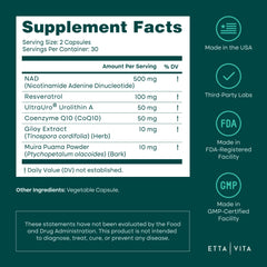 Etta Vita NAD label close-up highlights premium formulation.