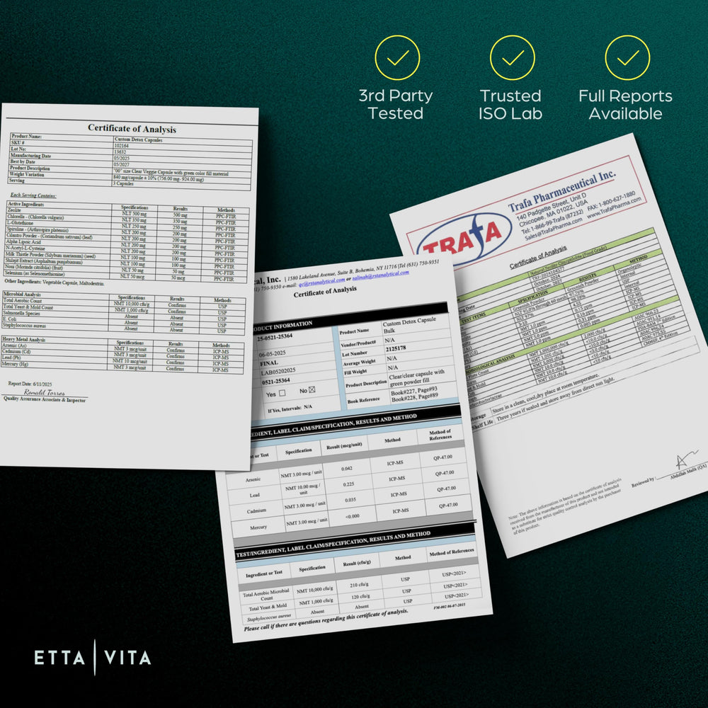 Closeup of Etta Vita Liver Cleanse capsules for easy daily use.