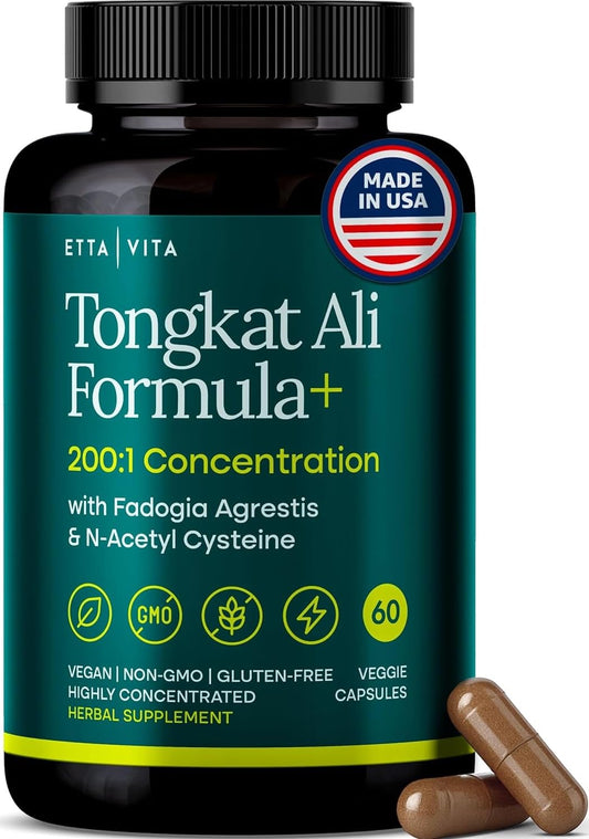 Etta Vita Potent Longjack bottle label highlighting a premium herbal blend for energy.