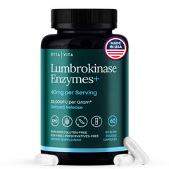 Etta Vita Potent Lumbrokinase bottle front highlighting strong enzyme support for digestion.