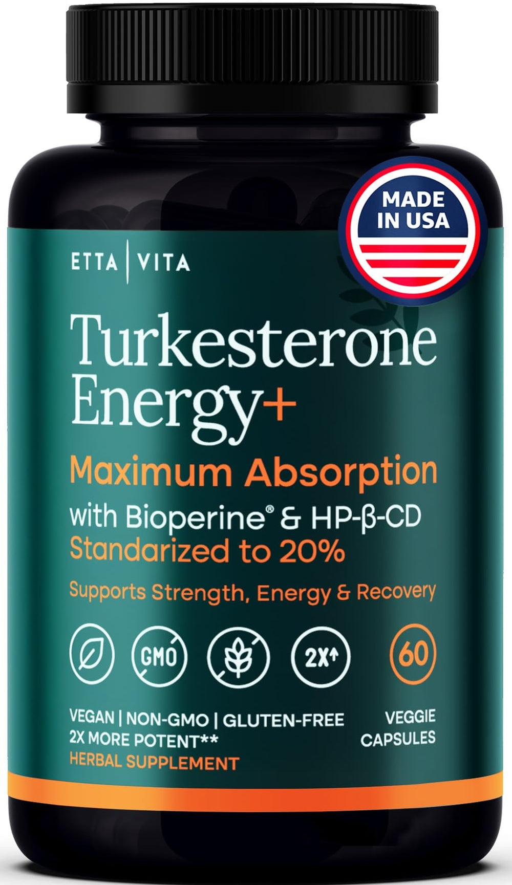 Etta Vita Potent Turkesterone bottle for daily wellness and energy support.