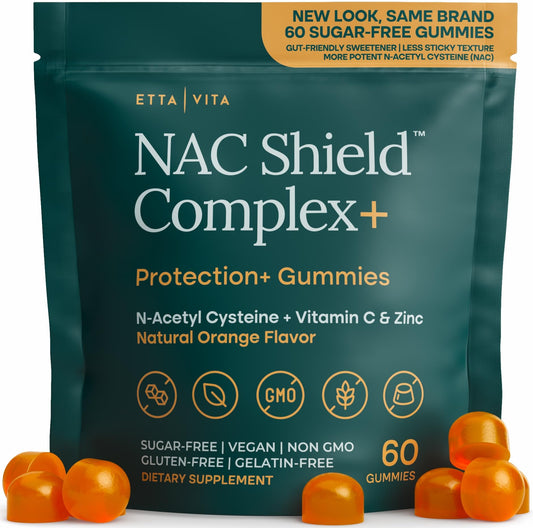 Etta Vita NAC gummies orange bottle for on-the-go immune support.