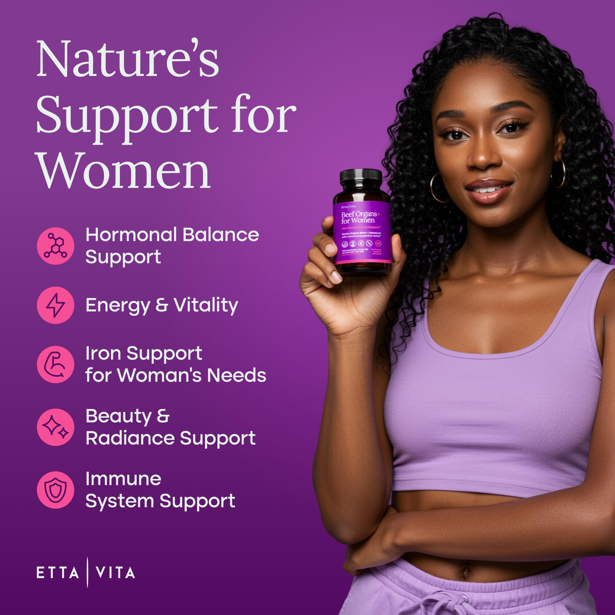 Close-up of Etta Vita capsules highlighting quality and easy daily use.