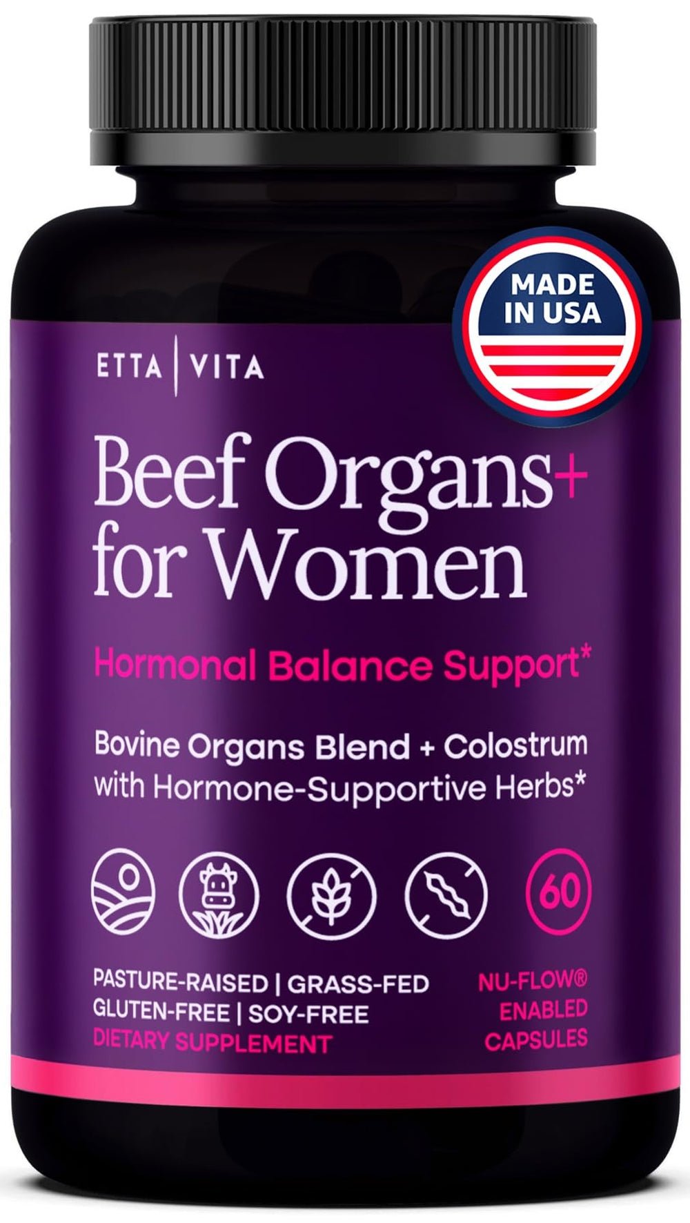 Etta Vita Primal Beef Organ Supplement bottle signaling daily vitality and balance.