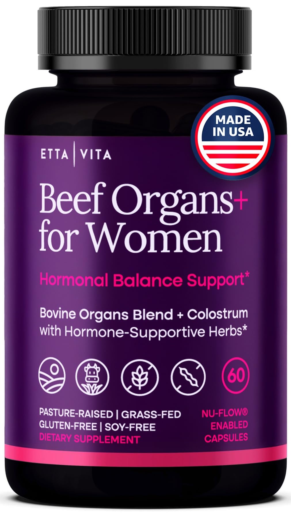 Etta Vita Primal Beef Organ Supplement bottle signaling daily vitality and balance.