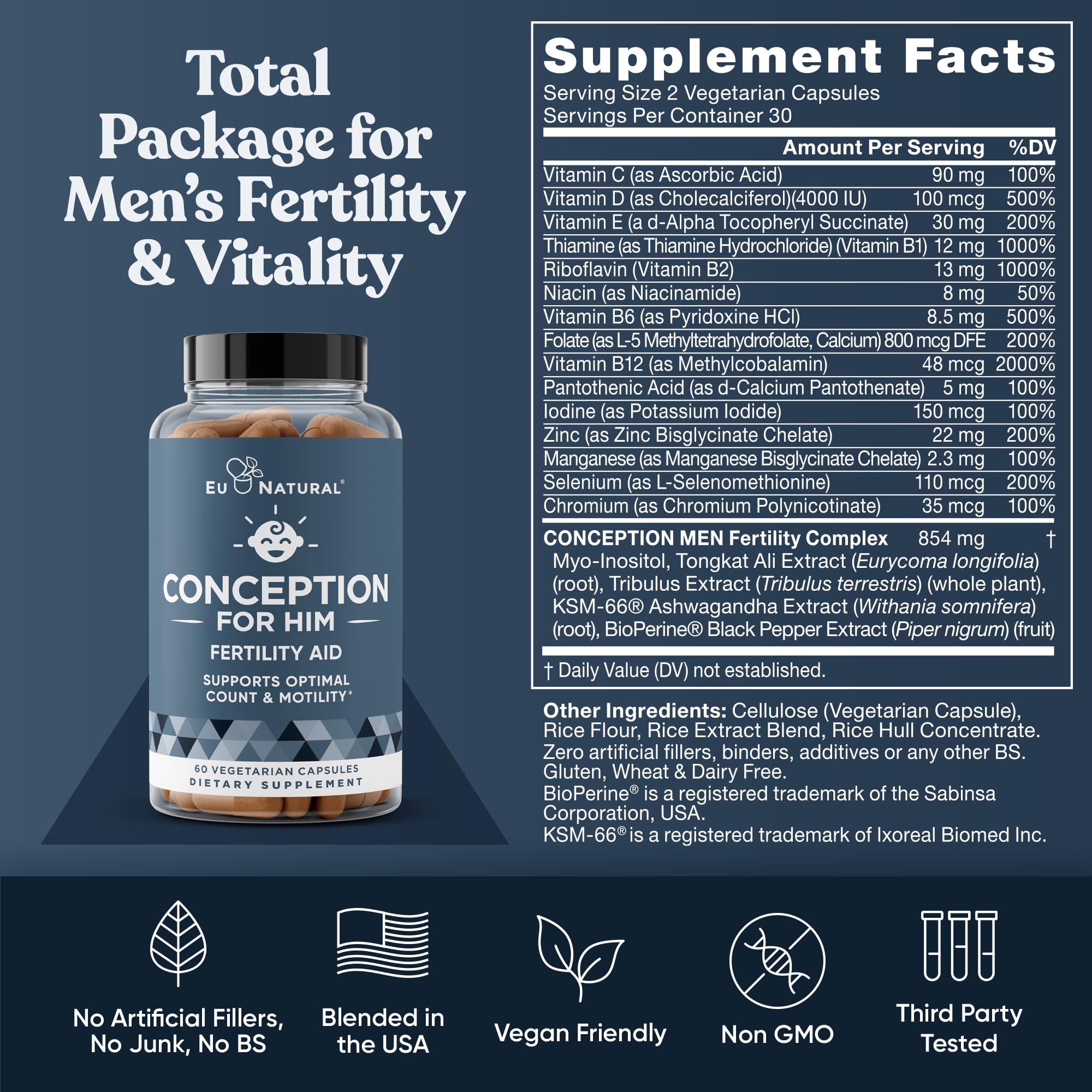 Eu Natural Conception for Her and Him Bundle instruction card beside bottles.