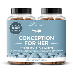 Eu Natural Conception for Her bottle on a clean surface, daily fertility support.