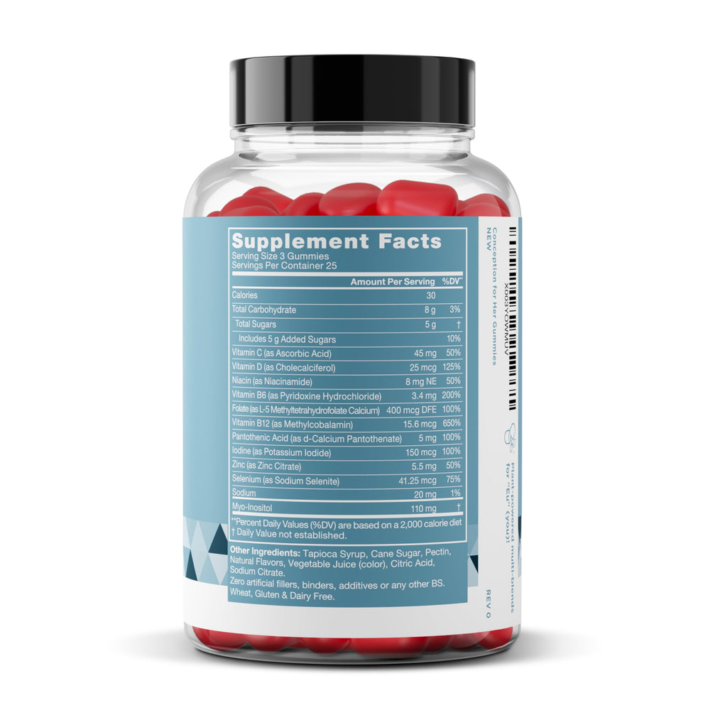 Eu Natural Conception for Her gummies in daily routine with glass of water.