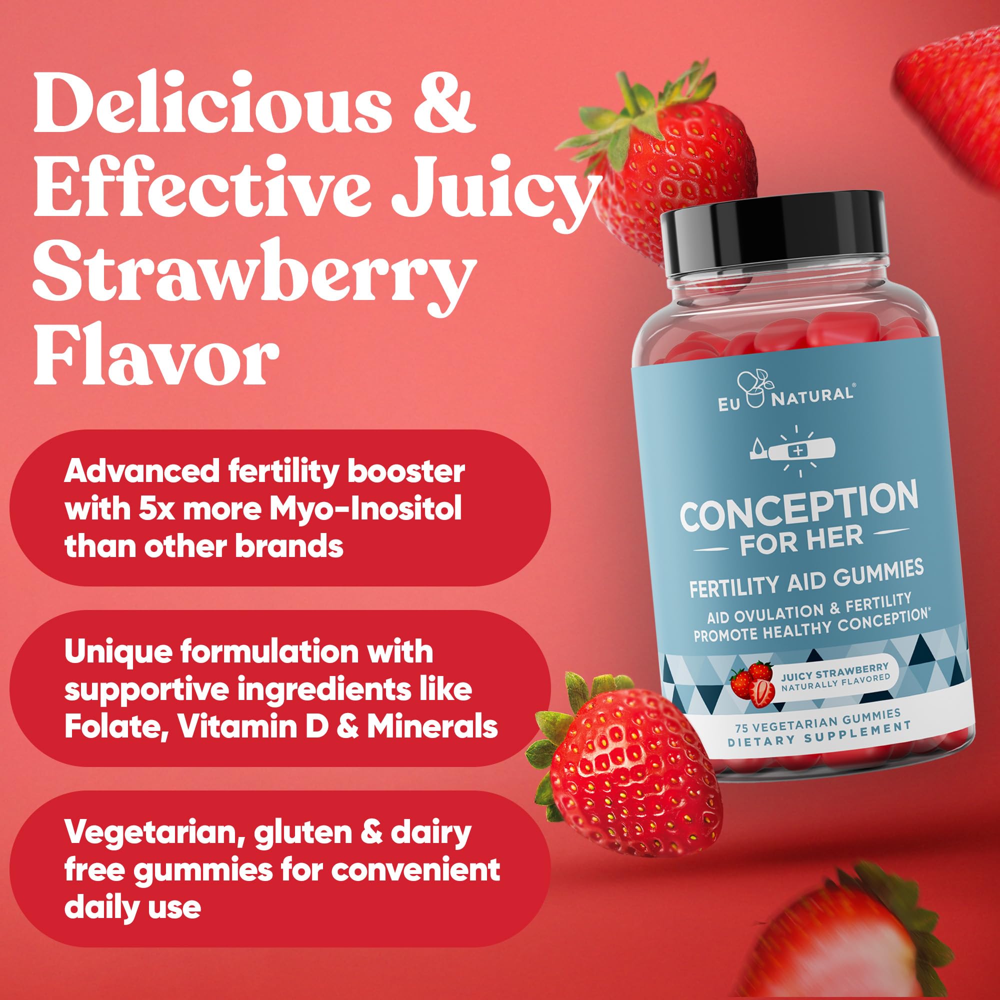 Eu Natural Conception for Her ingredients panel highlights myo-inositol and B vitamins.