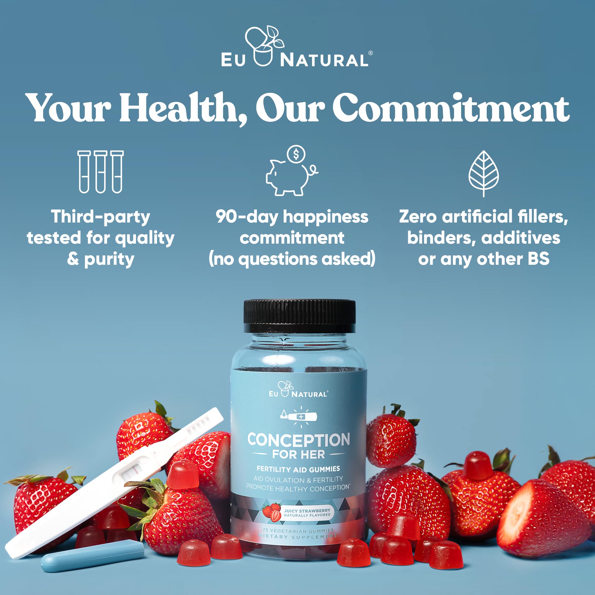Eu Natural Conception for Her label close-up highlights vitamin ingredients.