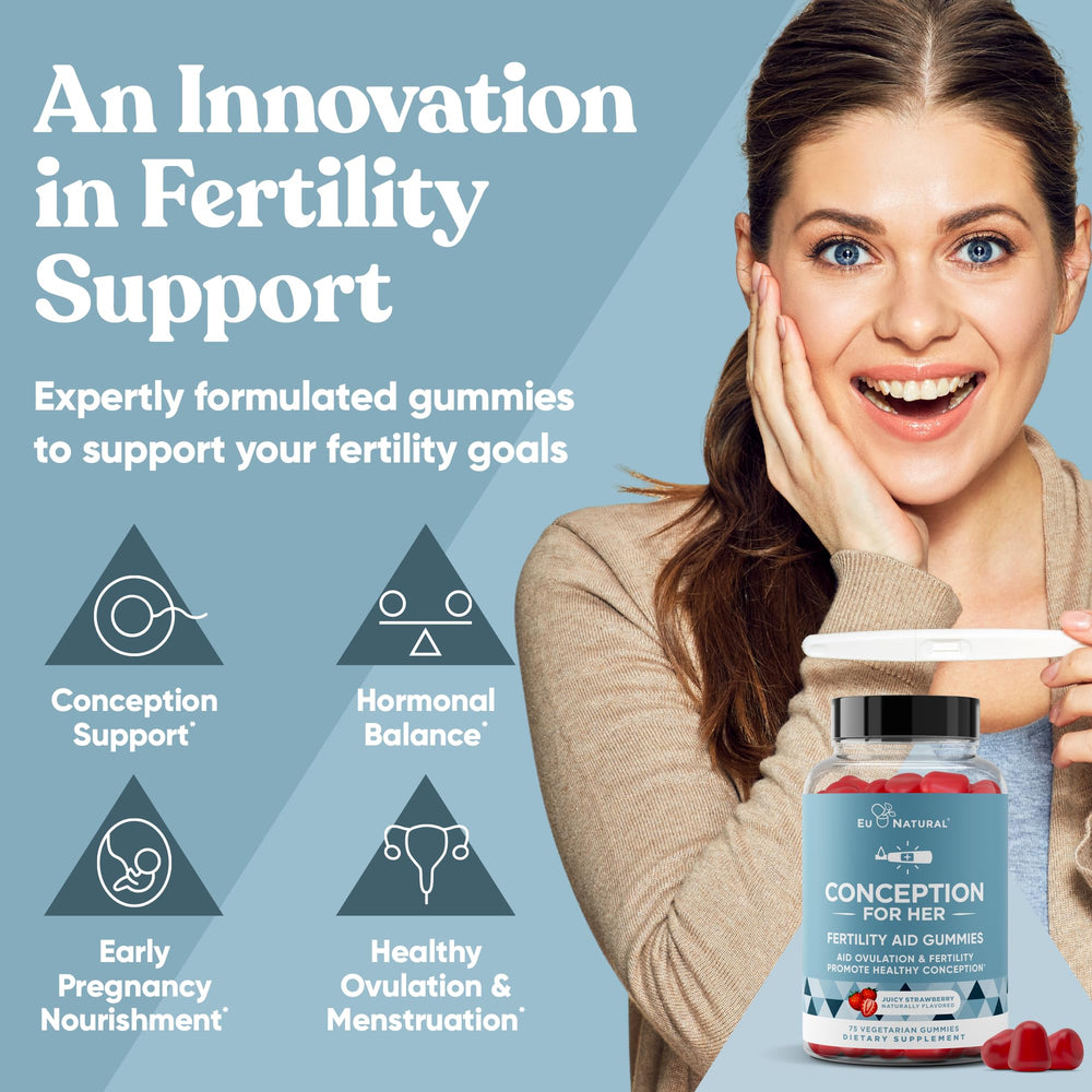 Eu Natural Conception for Her gummies close-up of strawberry flavor and chewy texture.