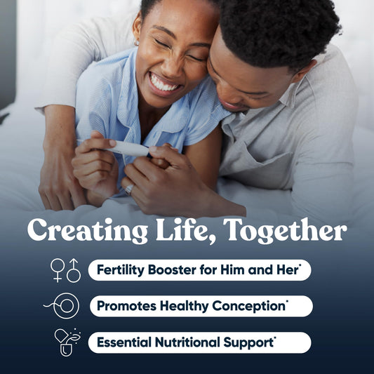 Eu Natural Conception for Her pills close-up showing ingredients for ovulation support.