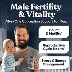 Eu Natural Conception for Him bottle side view highlights compact daily supplement.