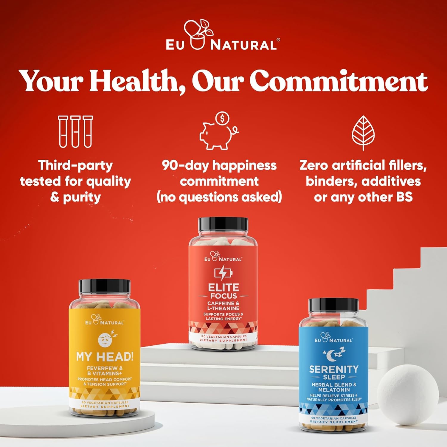 Eu Natural Elite Caffeine Pills beside gym gear for pre-workout energy boost