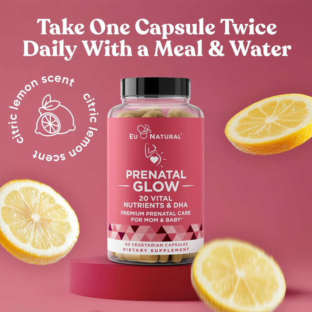 Eu Natural Glow Prenatal made in USA stamp underscores quality.