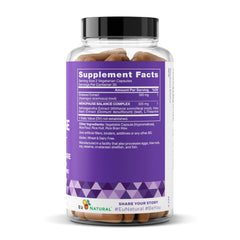 Eu Natural Menopause Balance label closeup highlighting ingredients and benefits.