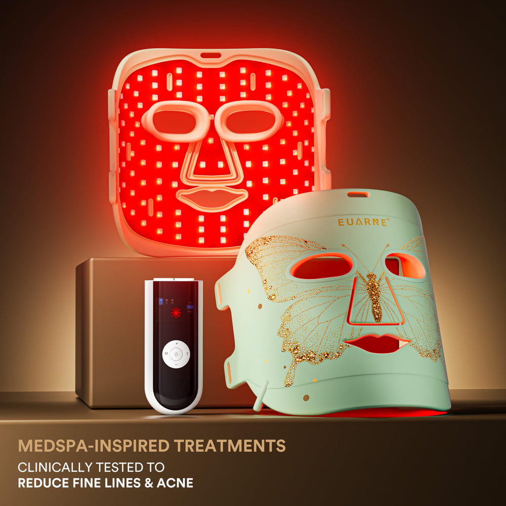 EUARNE red-light closeup showing potential for smoother, radiant skin.