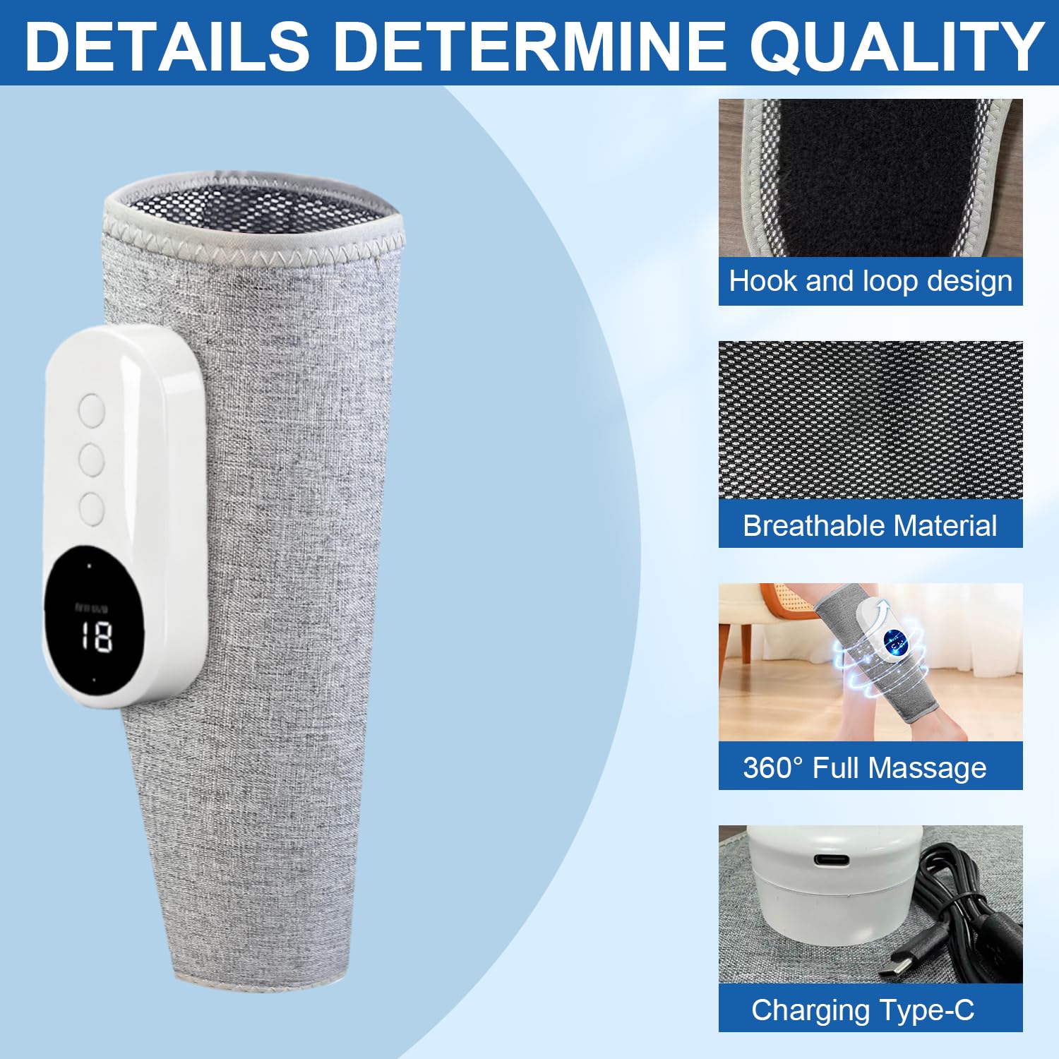 Eulay Leg Massager Velcro strap adjusts for different leg sizes.