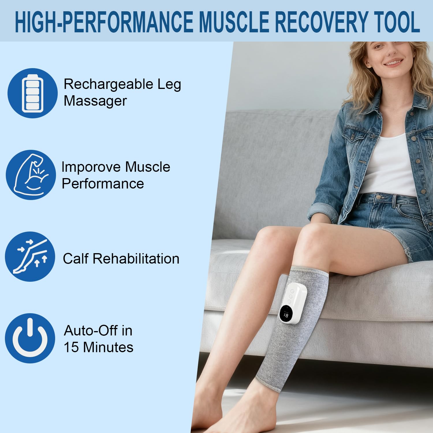 Eulay Leg Massager wireless design with built-in battery for cordless use.