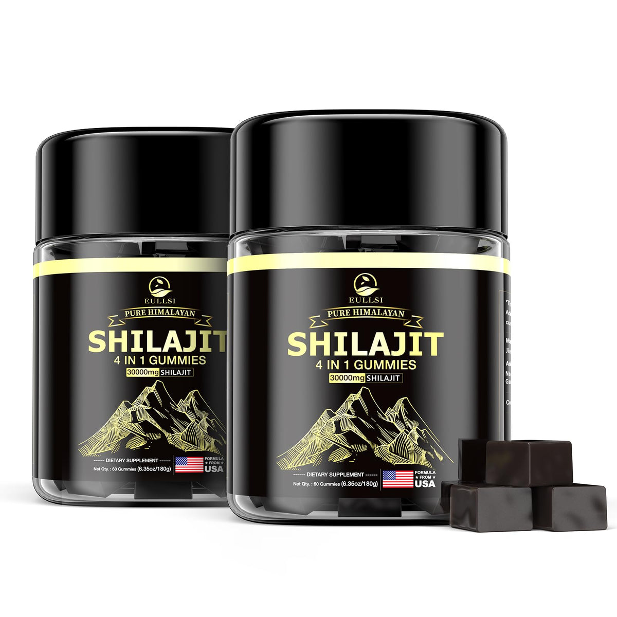 Eullsi Pure Himalayan Shilajit Gummies bottle suggests energy-support potential.