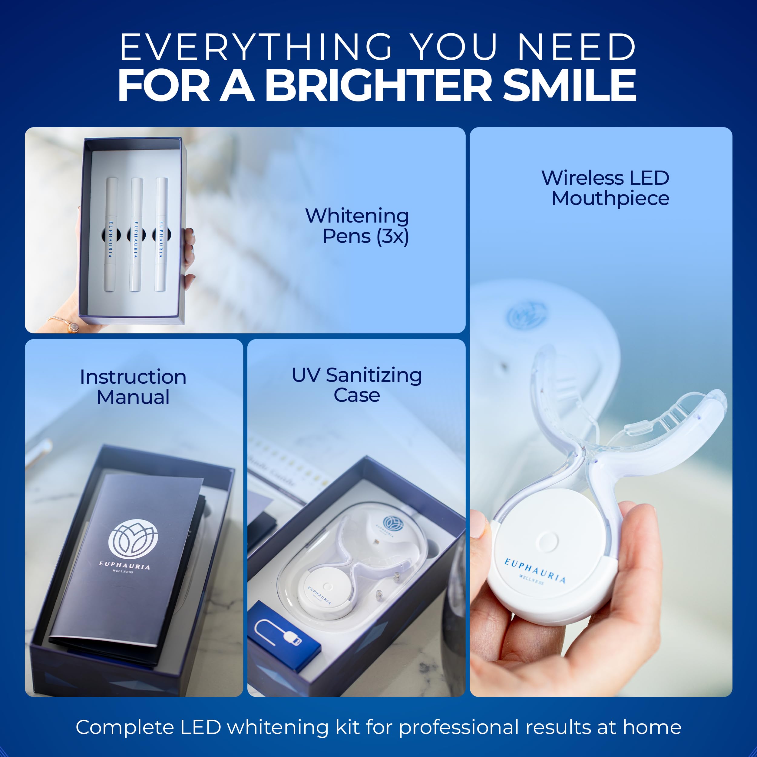 Progress visuals show whitening results with consistent use