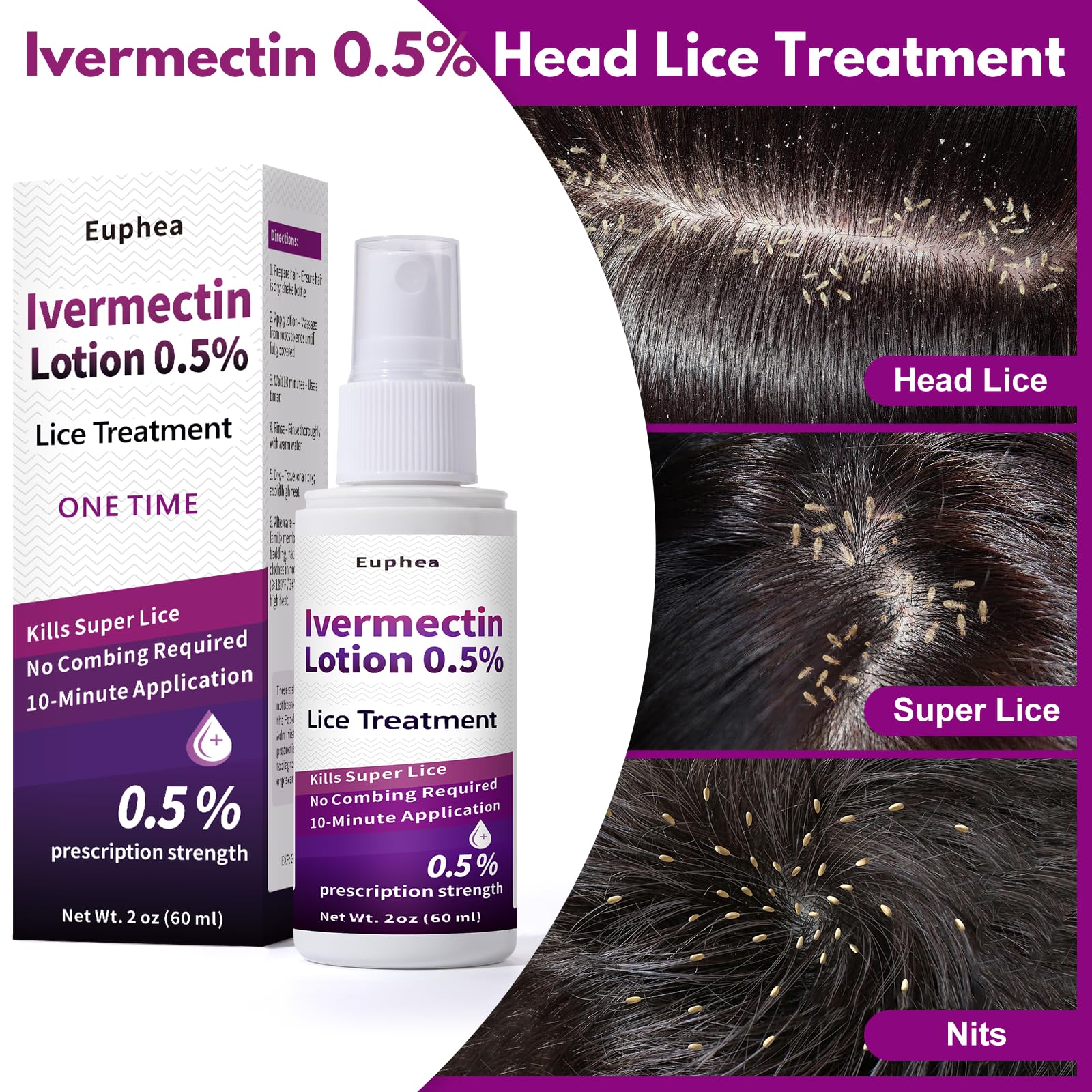Euphea Ivermectin lotion massaged onto dry scalp for even coverage.