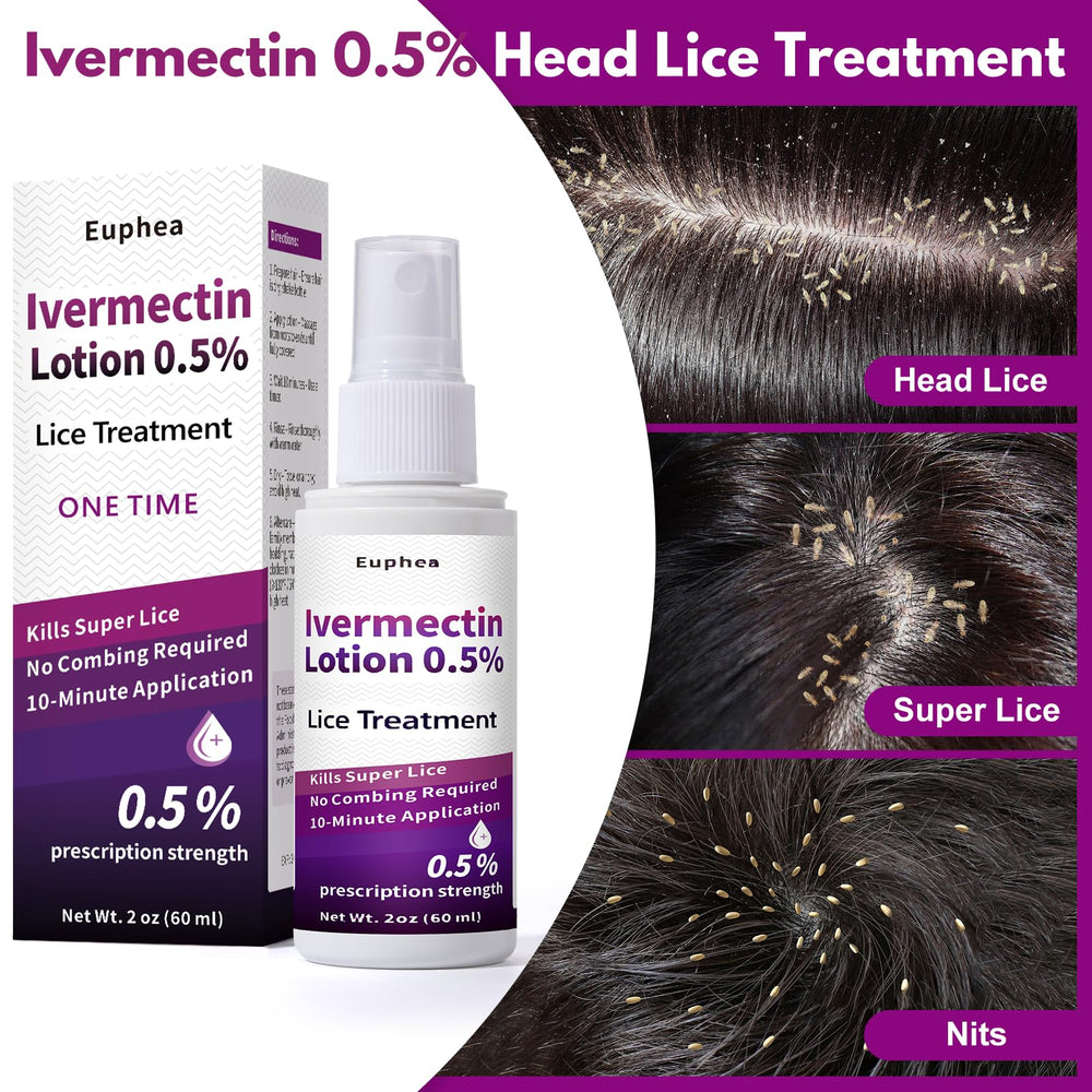 Euphea Ivermectin lotion massaged onto dry scalp for even coverage.