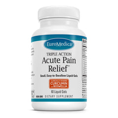 EuroMedica Acute Pain Relief bottle front with BCM-95 curcumin and BOS-10 boswellia for daily comfort.
