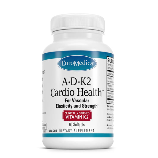 EuroMedica A•D•K2 Cardio Health bottle showing heart-support nutrients