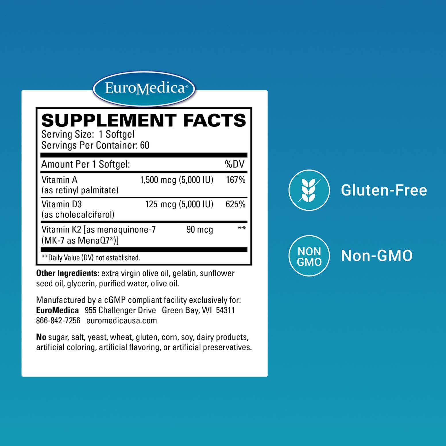 EuroMedica A•D•K2 Softgels closeup for easy daily use