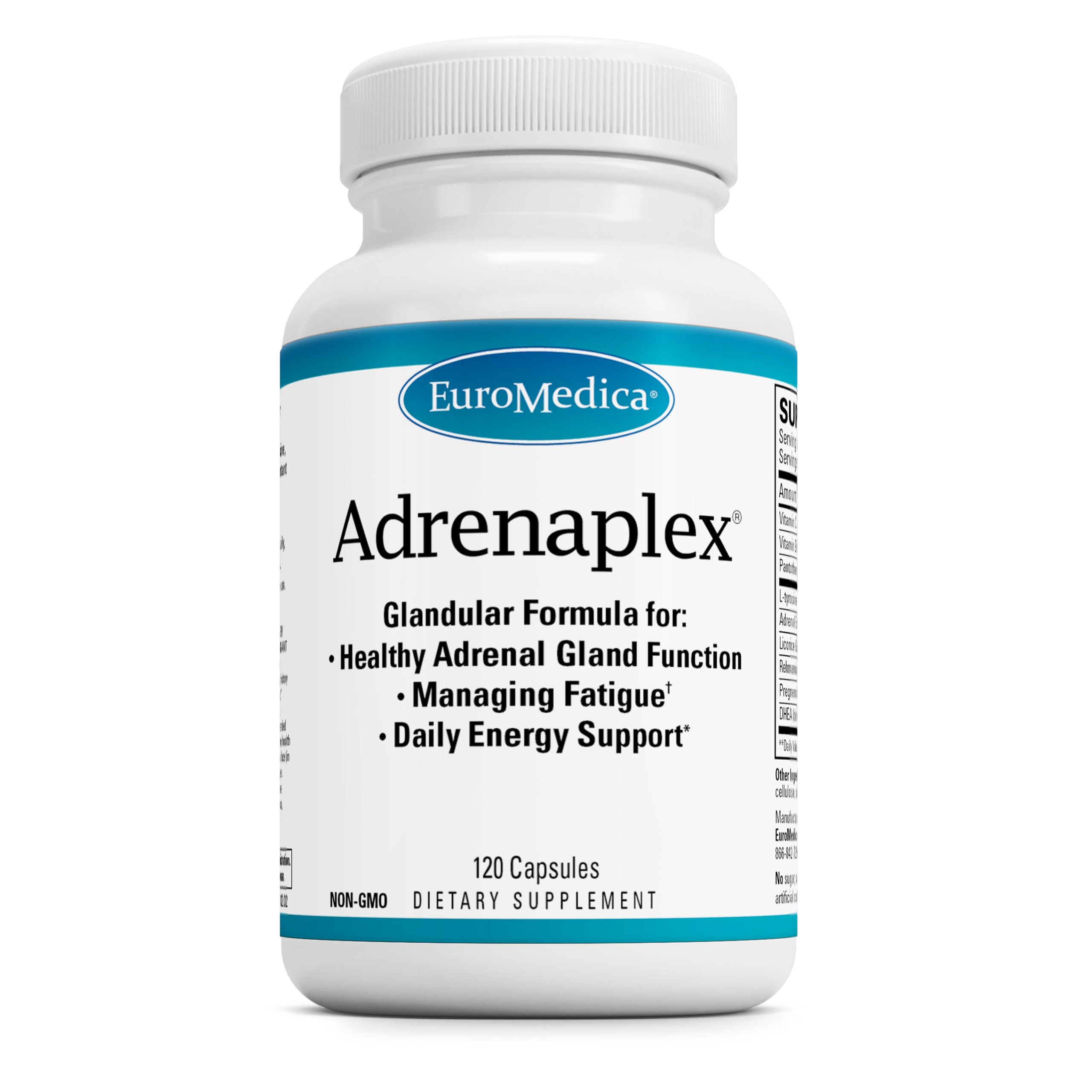EuroMedica Adrenaplex bottle with capsules for daily adrenal support