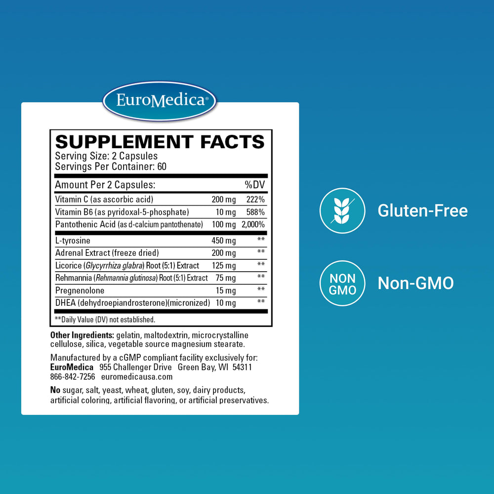 EuroMedica Adrenaplex label highlights ingredients for adrenal health