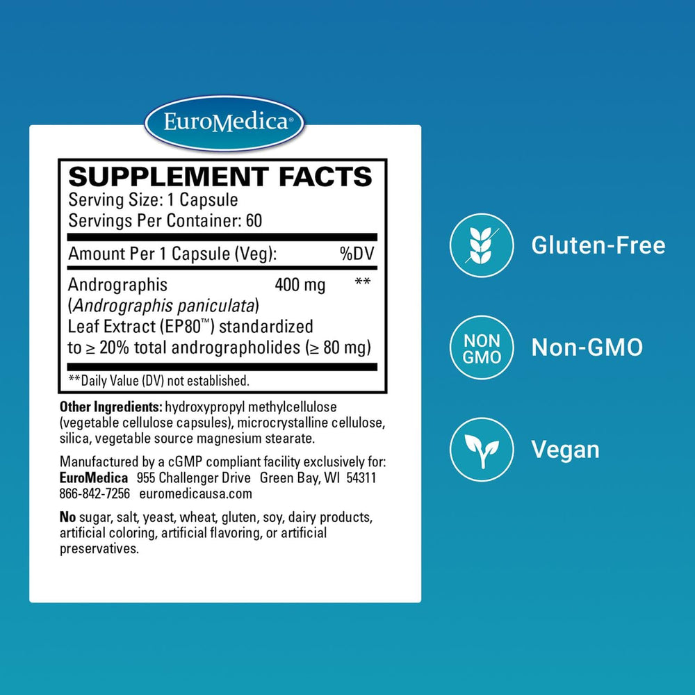Andrographis EP80 capsules close-up highlighting vegan formula for immune-friendly support