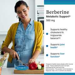 EuroMedica Berberine capsules pouring for easy daily dosing.