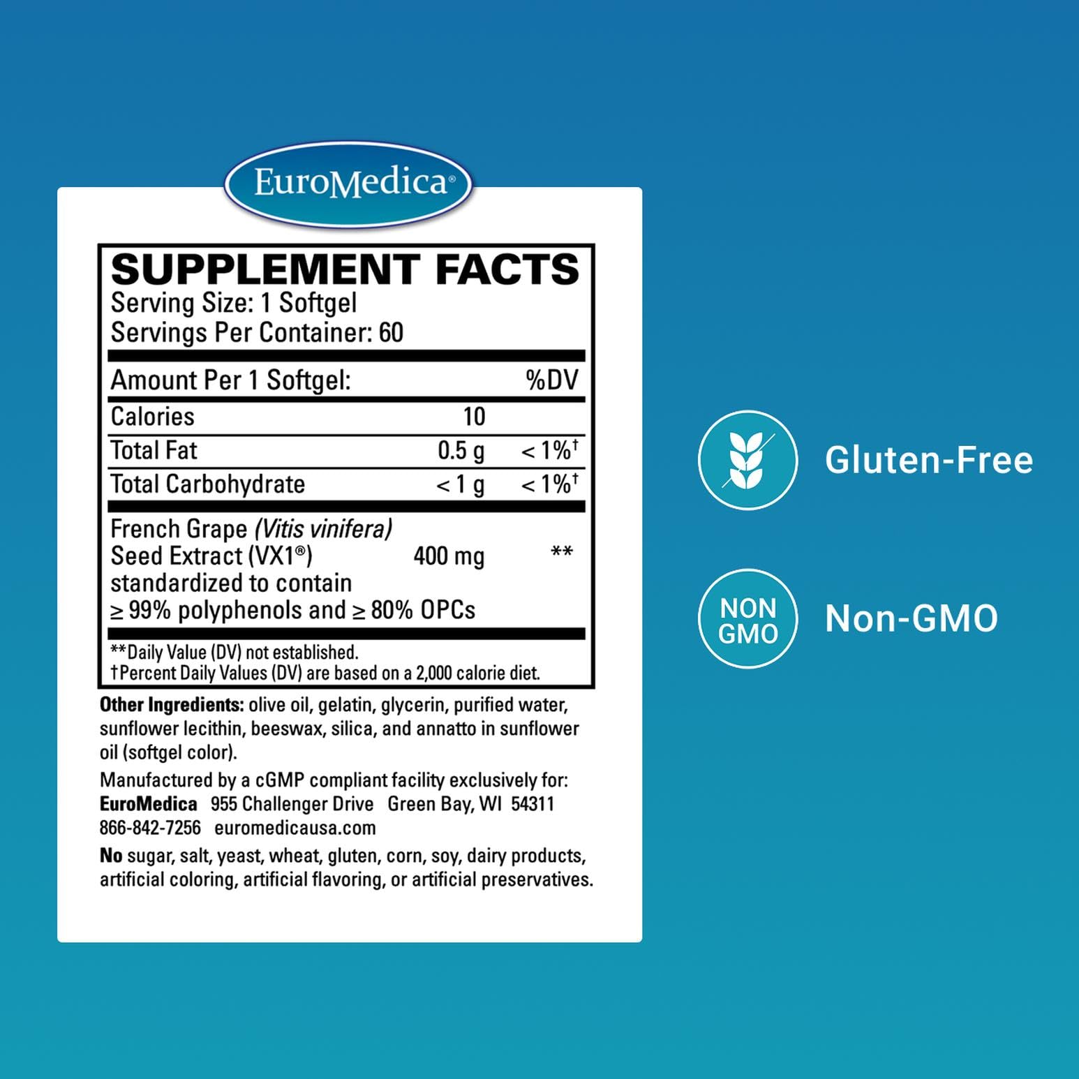 EuroMedica Clinical OPC grape seed extract capsules