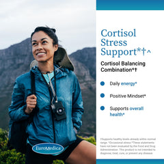 EuroMedica Cortisol Stress Support label highlights vegan formula and DHEA.
