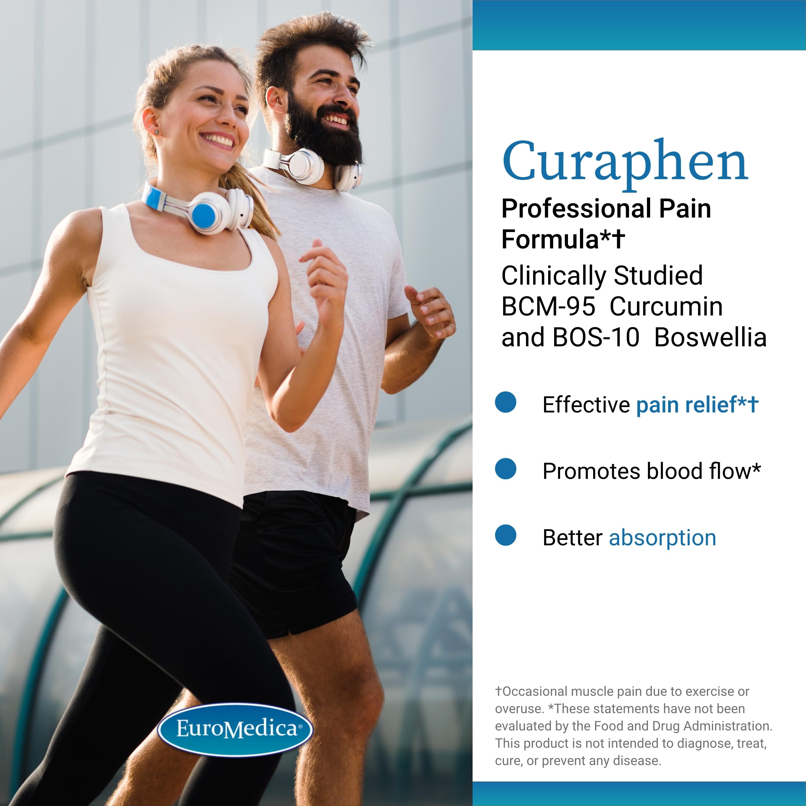 EuroMedica Curaphen bottle pour illustrating daily intake for endorphin activity support.
