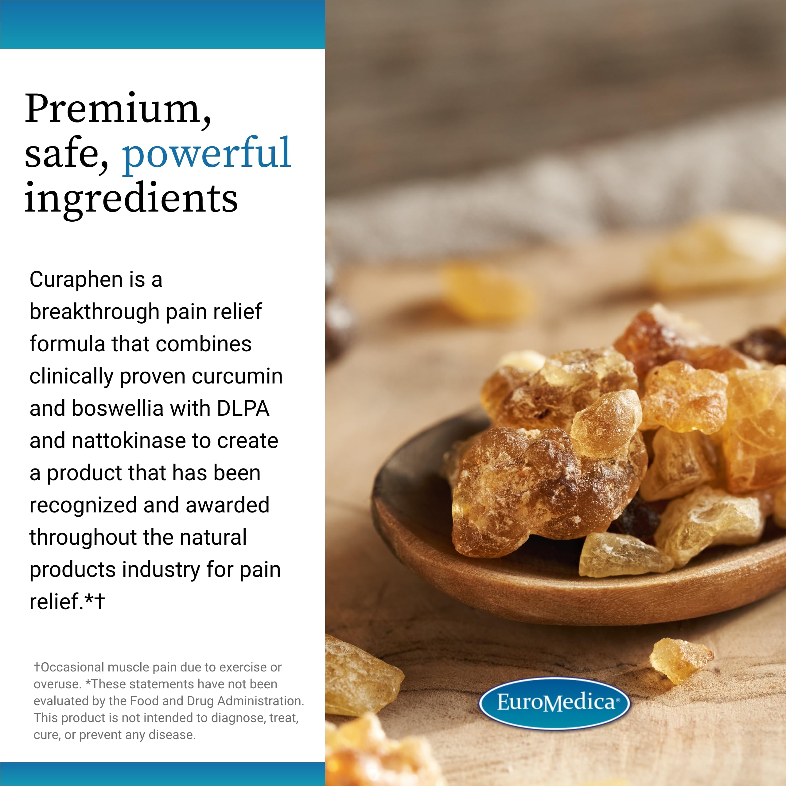EuroMedica Curaphen label detail shows allergen-free formulation and clean ingredients.