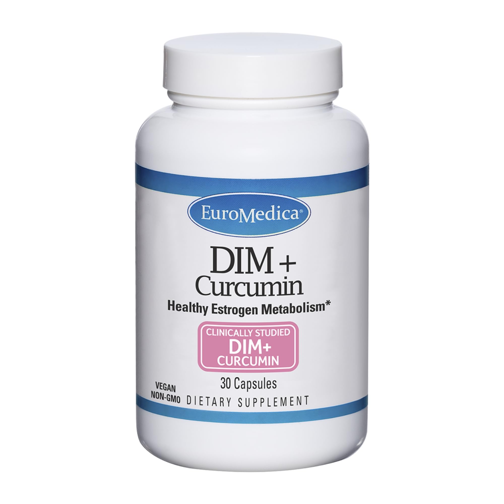 EuroMedica DIM Curcumin bottle with label showing BCM-95 for healthy metabolism